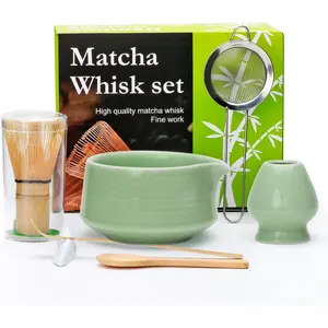 Matcha Whisk Set 7pcs Green Matcha Kit includes 19oz Matcha Bowl, Bamboo Matcha Whisk, Matcha Scoop, Whisk Holder, Stainless Steel Sifter, Tea Making Tools, Ideal Gift for Matcha Lovers