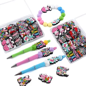 15Pcs Easter Silicone Beads Animal Rabbit Focal Beads Silicone Beads for Keychain Making for DIY Jewelry Bracelet Lanyard Making