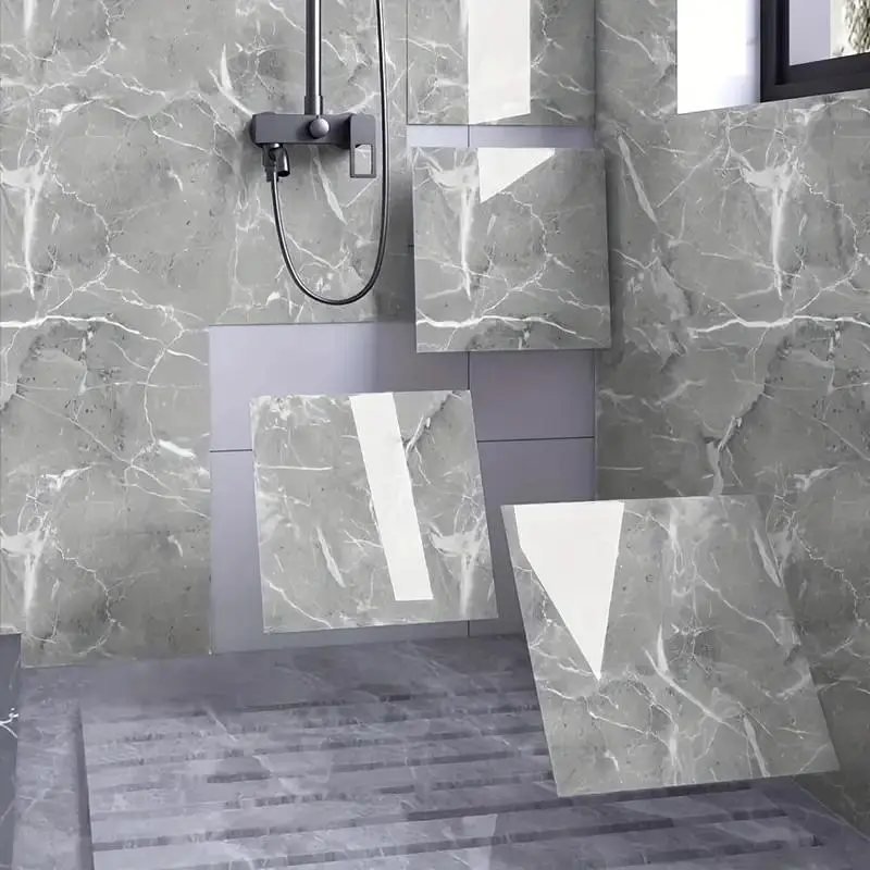 Marble Pattern Self Adhesive Tile Sticker, 1 Set Waterproof Durable Kitchen & Bathroom Wall Sticker, Decorative Sticker for Home, Kitchen Bathroom Decoration, Wall Decal, Waterproof Wall Decals, Waterproof Marble Stickers