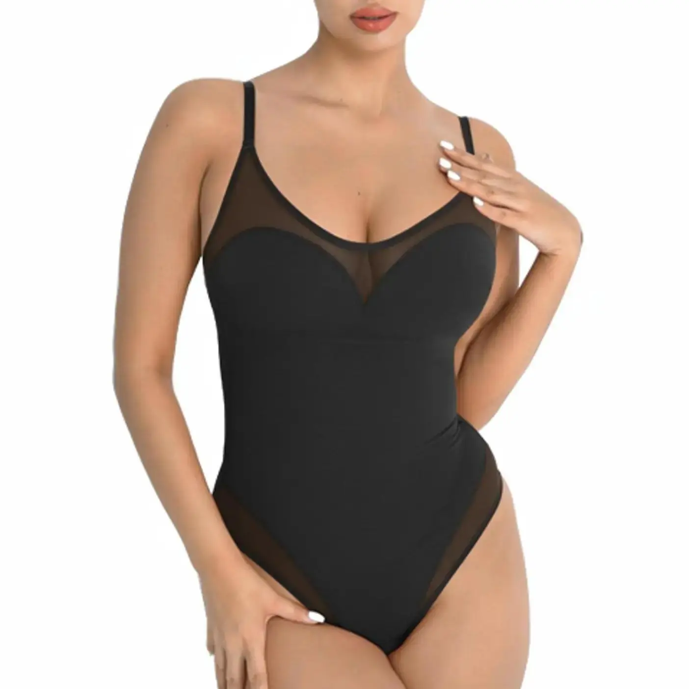 Popilush Shapewear Mesh Detail Thong Bodysuit Popilush Shapewear Mesh Detail Thong Bodysuit