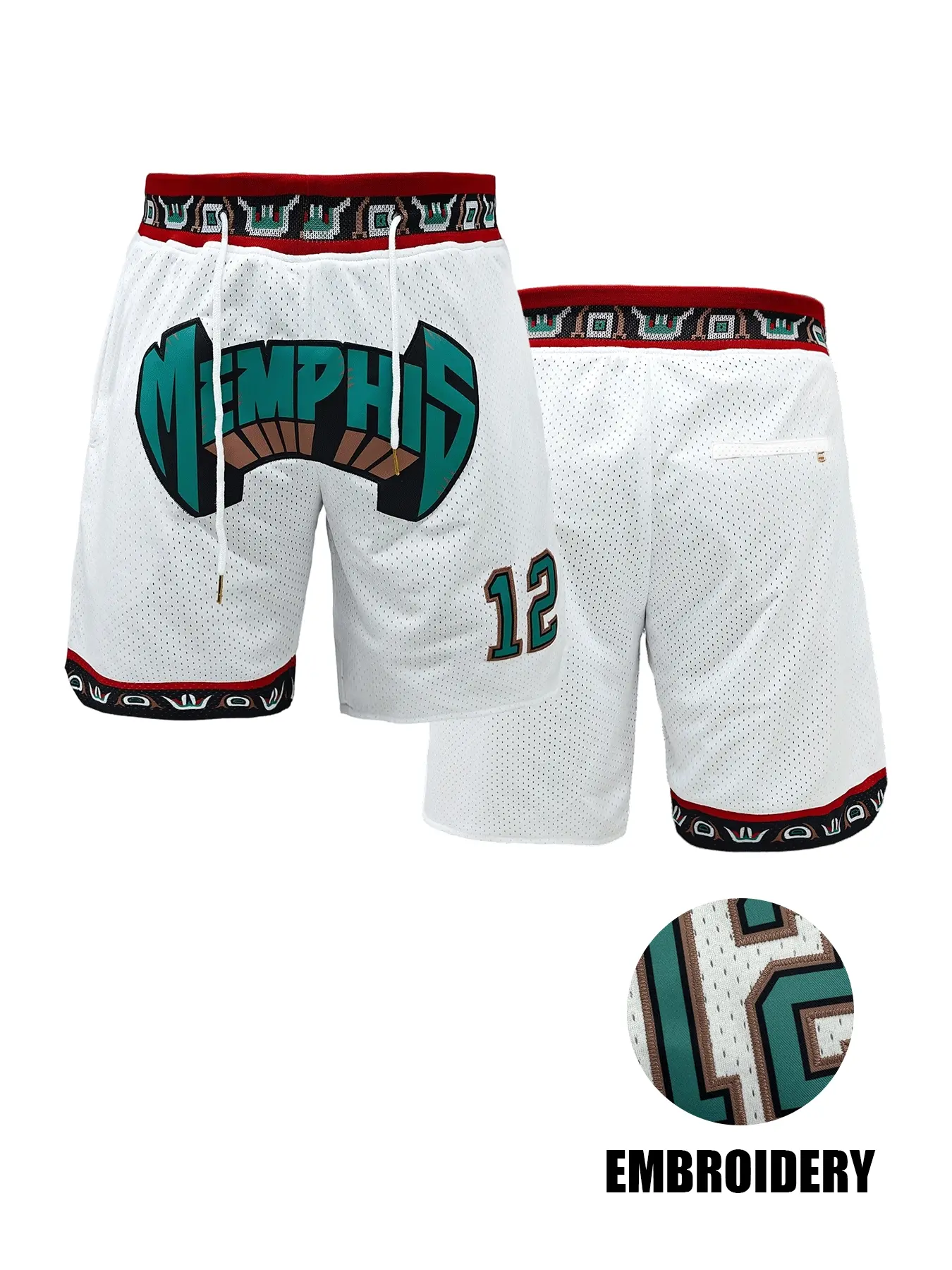 Men's Letter & Figure Embroidery Drawstring Waist Shorts with Pockets, Casual Sport Breathable Hollow Out Straight Leg Shorts for Daily Wear, Men's Bottoms for All Seasons, Breathable Athletic Shorts