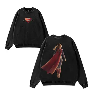 Women's- Supergirl-Movie Vintage Washed Graphic Hoodie - Retro Oversized Cotton Streetwear, Unisex Casual Superhero Fan Top