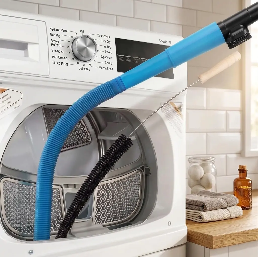 GRABIT 2-Piece Dryer Vent Cleaner Kit | Flexible Vacuum Hose Attachment & Extra-Long Lint Brush | Reduces Fire Risk & Fits Most Vacuums (Blue)