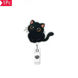 1PC Cute Black Cat Pull-Tab Pet-Style Name Tag Clip, Personalized Badge Clip, a gift for nurses, doctors, medical workers, office workers, and for other festivals, etc., Animal Shaped Badges