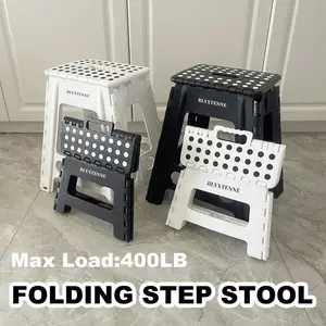 BLYXTENNE 18" Folding Step Stool for Adults Holds Up to 400 lbs,Non-Slip Folding Stools with Portable Handle, Compact Plastic Foldable Step Stool for Bathroom,Bedroom, Kitchen,Black，Christmas Gift