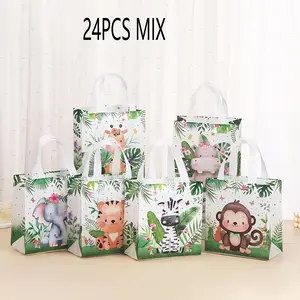 24pcs Forest Animal Non-Woven Bags, Creative Zoo Print Gift Bags, Birthday Party Handbags, Shopping Bags, Eco-Friendly Packaging
