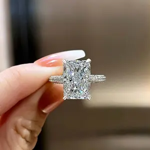 Female 10*14mm Square Prong Set Geometric Engagement Ring - Classic 4-Claw Design, No.10 Q561 White Gold Daily Costume Jewelry for Women