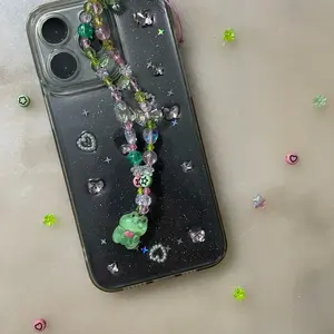 Frog Phone Charm Accessories - Cute Frog Charm with Pink and Green Beads, 5 Inch Smartphone & Cellphone Strap for Valentine's Gift Ideas