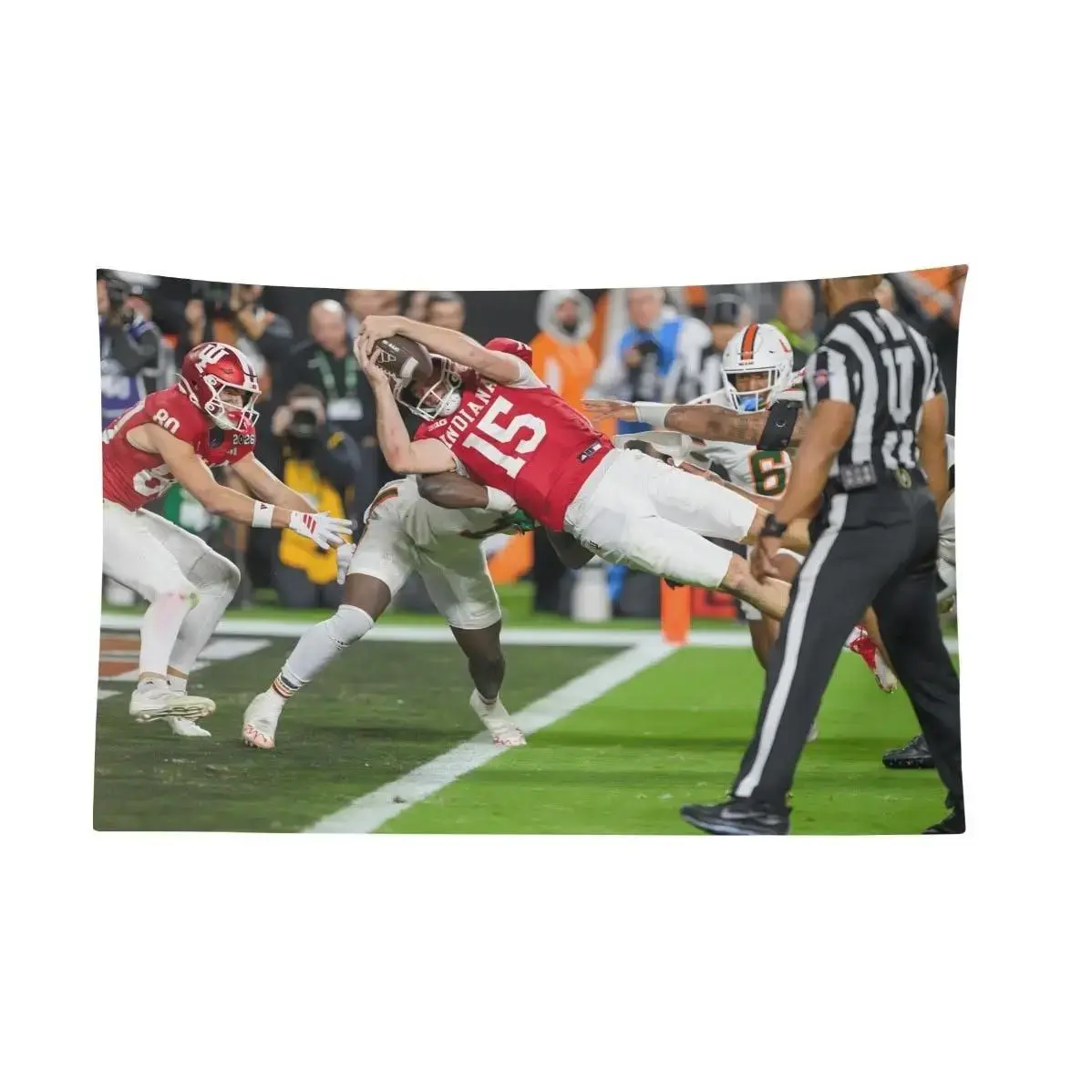 Fernando Mendoza Indiana Hoosiers 2026 National Championship Touchdown Dive Iconic Moment Wall Flag - room decor