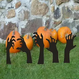 5-Piece Halloween Garden Decor Set, Pluggable Horror Hand Outdoor Garden Ornament, Iron Silhouette Ghost Hand Skull, Zombie Hand Metal Stake