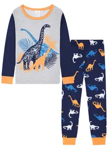 Round Neck Long Sleeve Pajama Set, Dinosaur Pattern, Casual Loose-Fitting Home Wear, All Seasons Comfortable Sleepwear