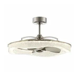 Perimost 33 Inch Satin Nickel Fandelier | Downrod Mount LED Ceiling Fan with Light & Remote Control, Modern Luxury Chandelier Fan for Bedroom Living Room