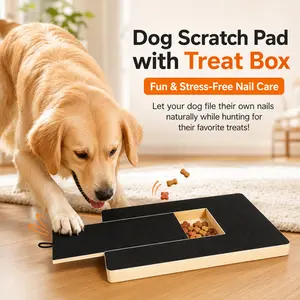 Dog Scratch Pad for Nails with Treat Compartment, Wooden Dog Nail File Board Puzzle Toy, Stress-Free Dog Nail Scratch Board Alternative to Clippers, Black Abrasive Surface
