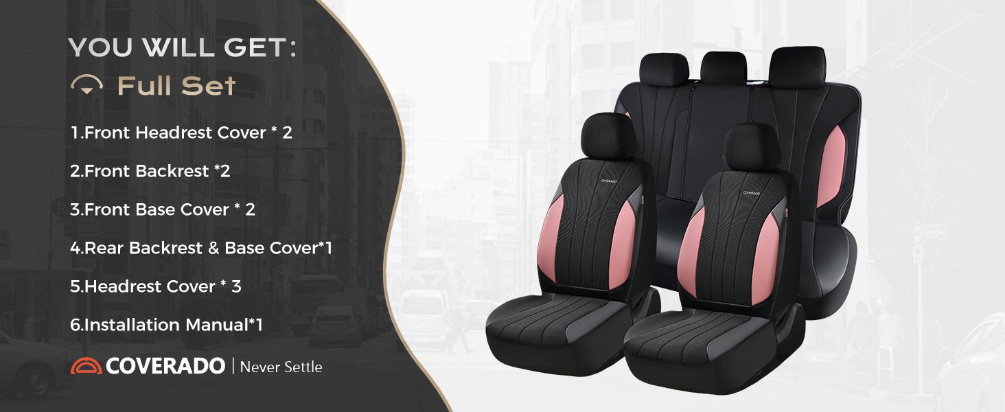 Coverado Model 5089 5-Piece Full Set Car Seat Covers, Waterproof PU Leather & Breathable Mesh Protectors, Front Seats Front and Rear Set, Leather, Protection, Universal Fit for SUVs, Trucks, Sedans, Car Seat Covers Front Seats, Front And Rear Set & Seat C