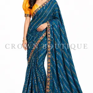 Beautiful Saree with Fully Stitched Blouse Traditional Women's Wear Rajastani Gorget Mix Fabric Short Sleeves Elegant Womenswear Clothes