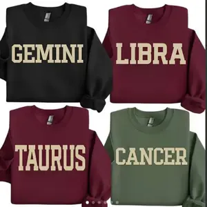 Full 12 Zodiac Sweatshirt Collection, Astrology Sign Crewneck for Men and Women, Cozy Horoscope Pullover with Bold College Letter Design, Perfect Gift for Zodiac Lovers