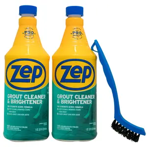 Zep Grout Cleaner and Brightener and Easy to Use Handheld Brush - Buy 2 and Save Bundle (32 oz Each)