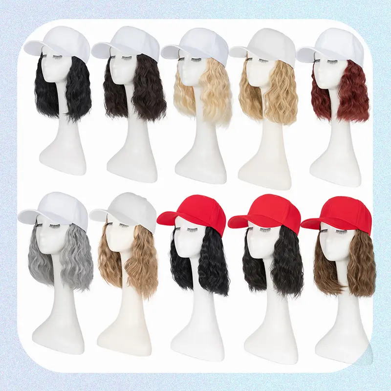 ✨NWT Baseball Cap Hair Extensions Hat Wig Adjustable Curly Wave 8\