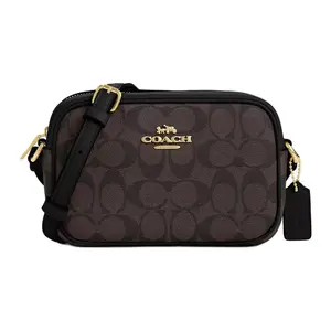 COACH Jamie 21 Classic Monogram Camera Bag for Women – Small Crossbody Shoulder Bag in Golden-Tone Hardware with Brown and Black Coated Canvas