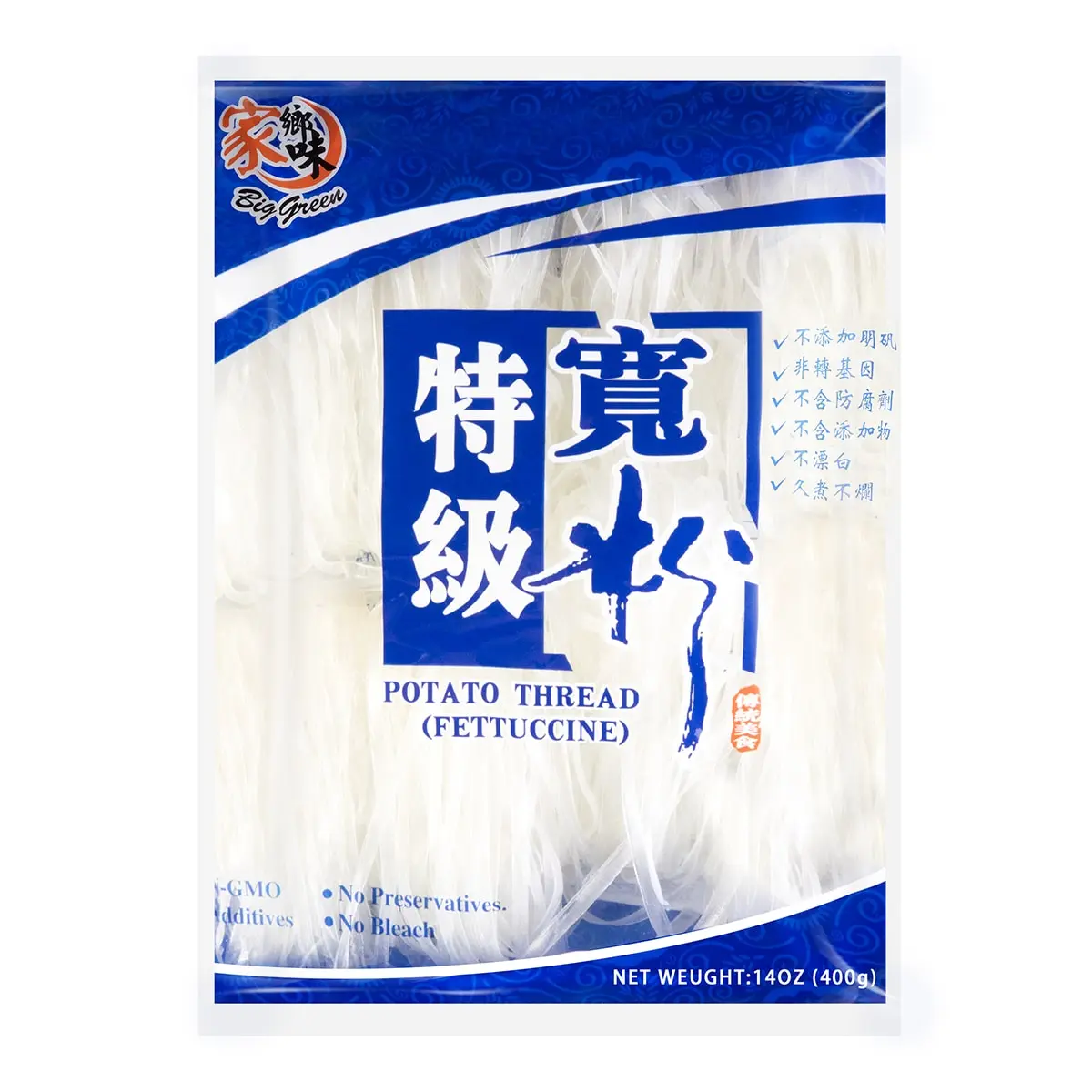 BIG GREEN Premium Wide Sweet Potato Noodles (400g) - Authentic Korean Japchae Ingredient, Chewy & Delicious for Stir-fries and Soups
