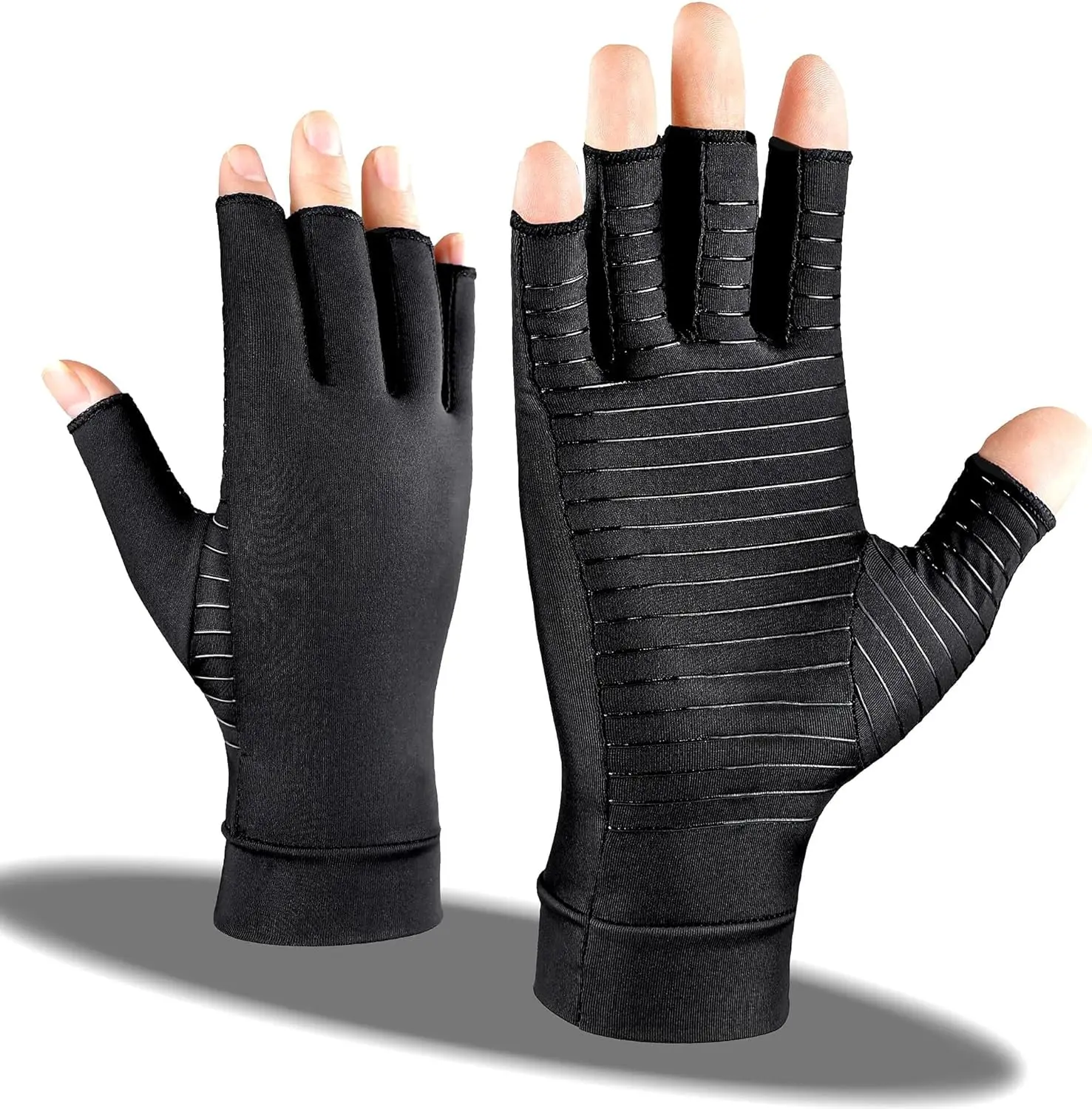 Arthritis Pain Relief Gloves for Women and Man, Copper Compression Gloves for Carpal Tunnel Pain Relief, Fingerless Arthritis Gloves for Rheumatoid, Tendonitis, Swelling