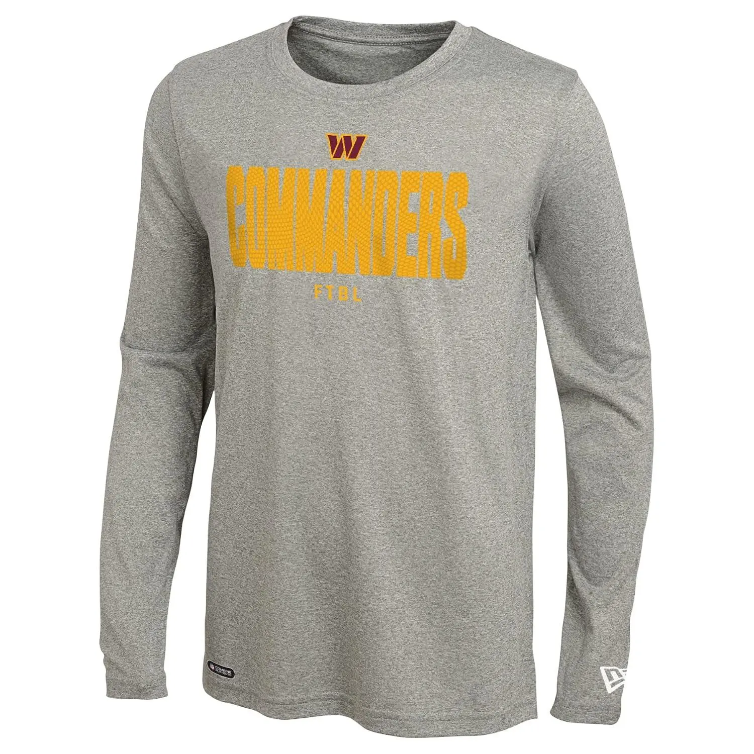 New Era NFL Men's Grids Dri-Tek Cool Grey Long Sleeve T-Shirt, Adult Football Tagless Shirt, Washington Commanders, X-Large