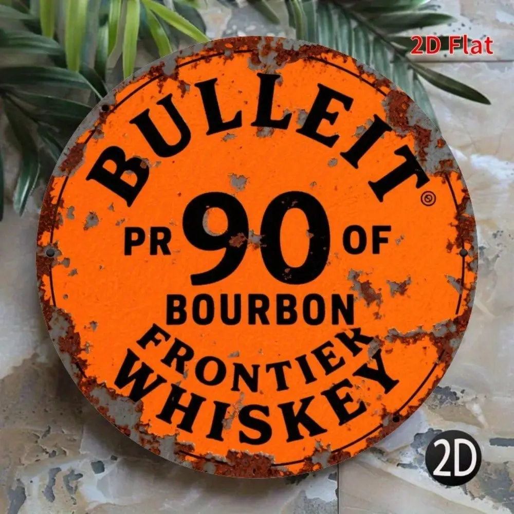 Vintage 2D Aluminum "Bulleit Bourbon Frontier Whiskey" Theme Wall Decor Liquor Brand Element Aluminum Hanging Ornament Liquor Culture Retro Style Aluminum Plaque Hanging Aluminium Ornaments