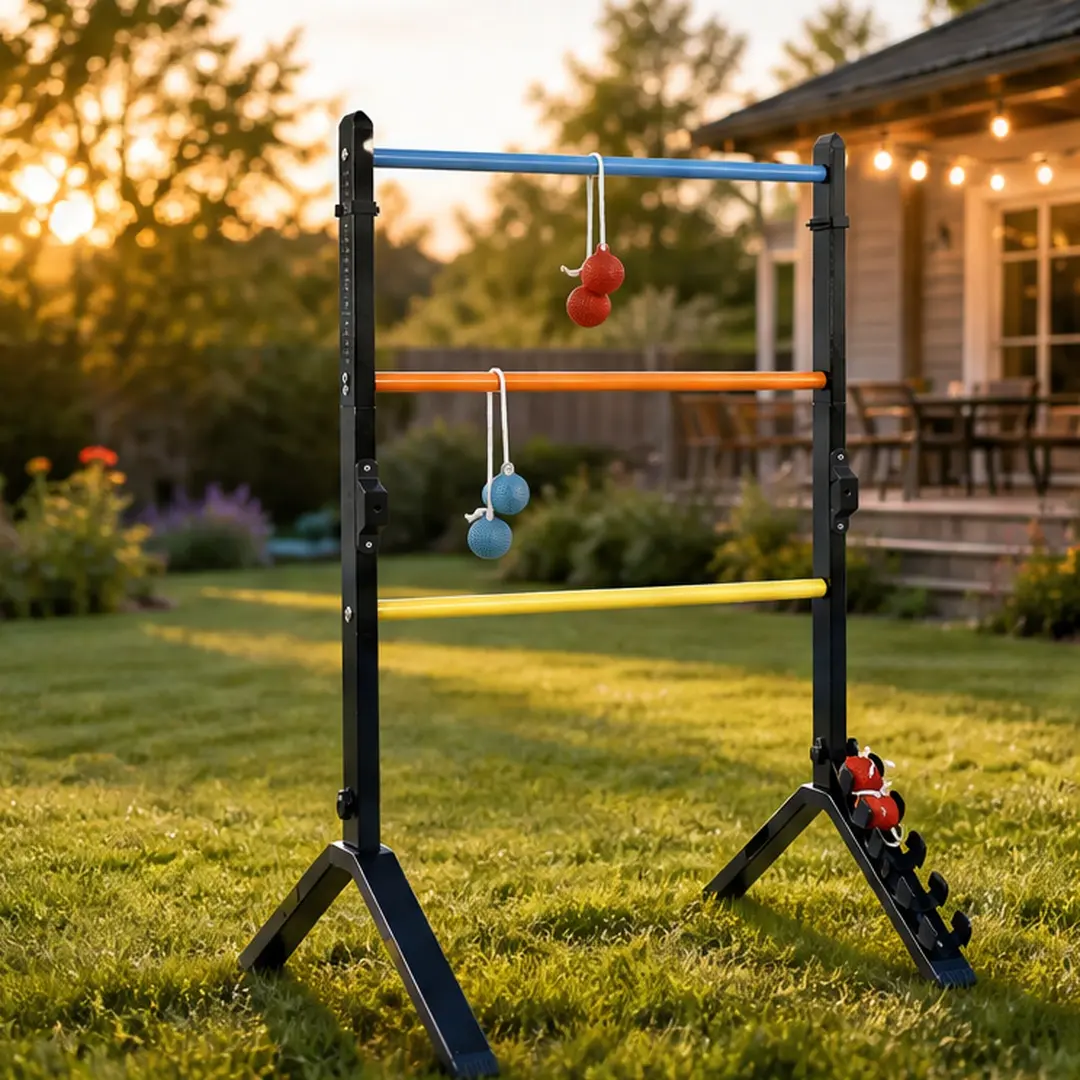 ARCH Steel Ladder Toss Game Set 2 Pack Ladder Ball Rack with 6 Bolas Assembly-Free Outdoor Lawn Game for Adults Teens Family Party Camping Beach Yard Includes Scorekeeper Multiple Color Options, Black/Blue/Orange/Yellow Color Options