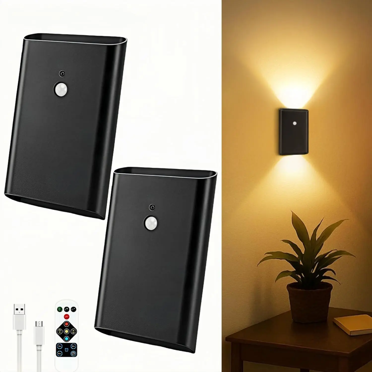 [Summer Finds]Smart LED Night Lights w/ Motion Sensor 5000mAh Rechargeable Wall Sconce Set of 2 Magnetic Stair Lights Indoor Wireless Wall Sconces Night Light for Bedroom Hallway, porch light Led Corner Lamp Lighting Modes Adjustable,Apr Stock Up campinge