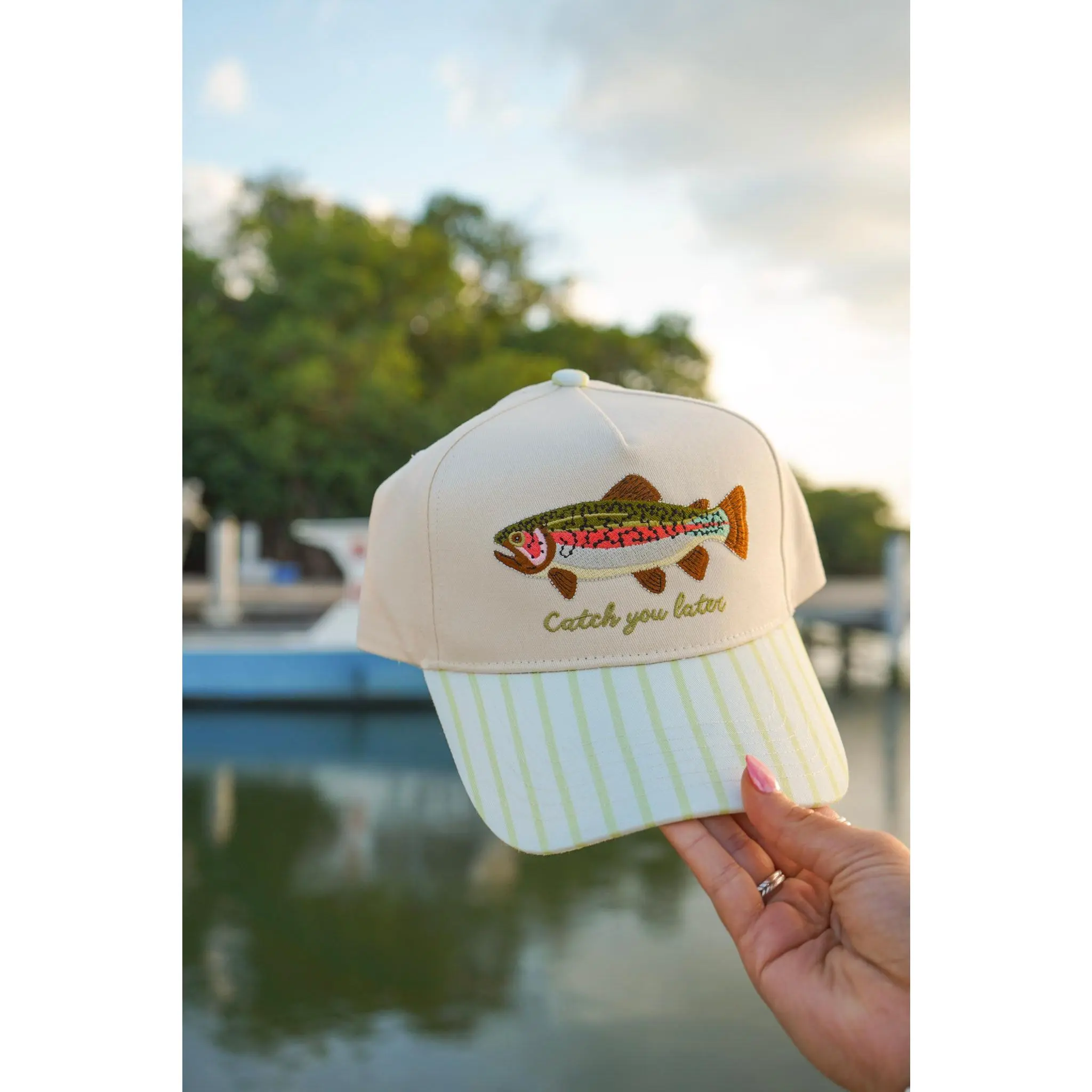 Catch You Later Green Stripe Hats, Stylish Fashion Clothes Accessory for Daily Wear