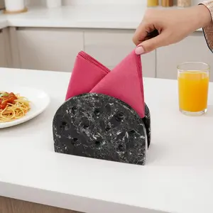 Elborse Marble Napkin Holder 6.5 inch Handmade Napkin Holder for Table - Stone Paper Napkins Organizer for Kitchen Countertop, Tissue Holder, Bathroom Décor