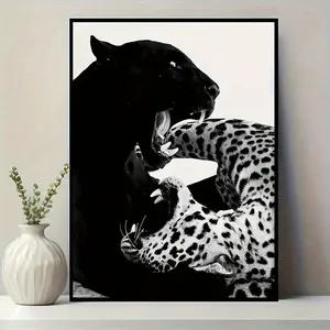 Frameless Leopard Print Art Poster, Animal Theme Modern Classic Wall Decor for Bedroom Living Room Bathroom Corridor Canvas Material Decoration