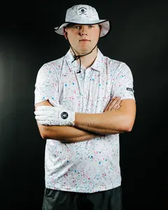 Paint Splatter Polo White Summer Athletic Shirt Round Neck Shortsleeve 92% Polyester 8% Spandex Comfortable Flexible Activewear
