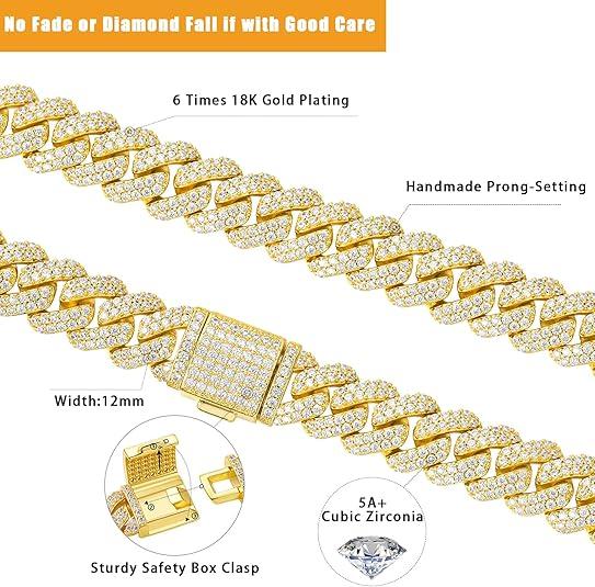 8mm Heavy Iced Out Cuban Link Chain 18K White Gold Plated Diamond Thick Choker Necklace for Men Women Hypoallergenic Bling Hip Hop Jewelry with Gift Box valentines gifts for gf chains men's valentine's gifts heavy chain