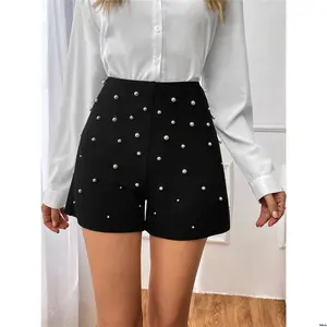 Black Waist High tiktok Priv é Pearls Beaded Shorts