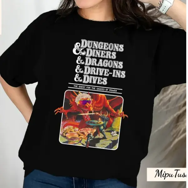 Dungeons And Diners And Dragons And Drive-Ins And Dives T-Shirt, Dragons Playing Houses And Humans Oversize Womenswear Breathable Clear Cropped Day Hoodie Tees, Casual, Comfortable