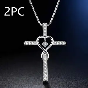 Infinity Love God We Trust Christian Cross Birthstone Crystal Pendant Necklace 12 Colors Women Jewelry Gold Plated Heart Shape Zircon Gemstones