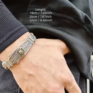 Vintage Distressed High-End Thai Silver Men's Bracelet with Lion Head Woven Pendant, Stylish Fashion Accessory, Bracelet With Pendant
