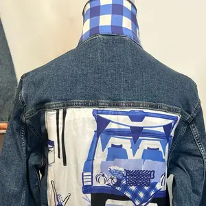 Tailgate Jacket Blue White with Unique Design and Blue Checkerboard Detailing
