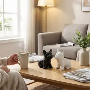 Simple Ceramic Dog Statue Ornament, Choose Single or Dual Set, Cute Sitting Design, Perfect for Living Room or Bedroom