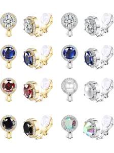 8 Pairs Round Clip on Earrings for Women, Faux Pearl Cubic Zirconia Non Pierced Clip Earrings, Aesthetic Jewelry Gift, Fashion Mixed Color Non Pierced Earring Set
