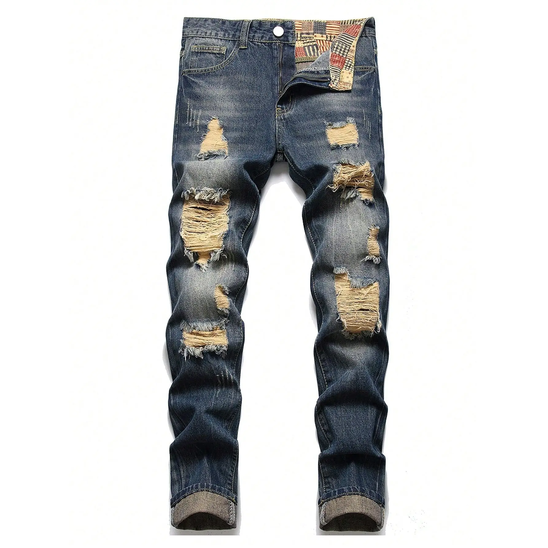 Men Ripped Straight Leg Jeans Men Ripped Straight Leg Jeans