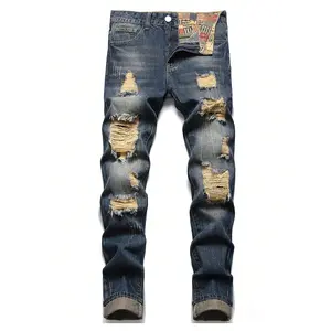 Men Ripped Straight Leg Jeans Men Ripped Straight Leg Jeans