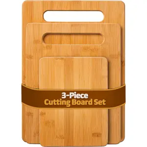 [New Deal] 3 Piece Bamboo Cutting Board Set -  Reversible Wood Cutting Boards for Kitchen, Chopping Meat, Vegetables, Charcuterie Knives Wooden