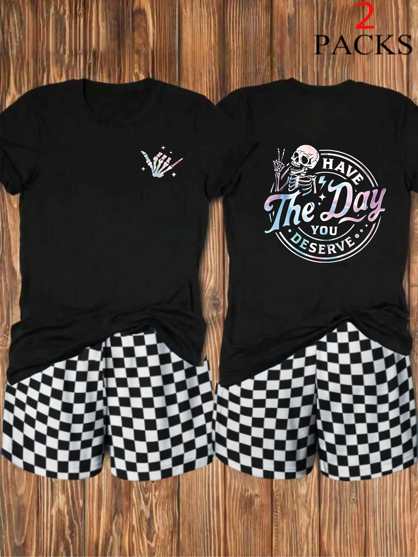 Women's Casual Loose-Fit Oversized T-Shirt Set, Comfortable Breathable Summer, Stylish Plaid Shorts & Top Matching Combo, Outfit, Perfect for Daily Wear