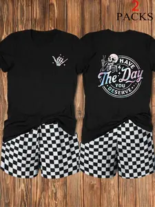 Women's Casual Loose-Fit T-Shirt Set, Comfortable Summer, Stylish Plaid Shorts & Top Combo, Outfit, Perfect for Daily Wear