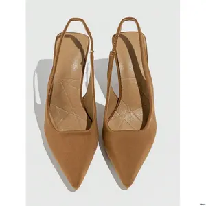 SuedeElegantWorkShoes MediumHeelSlingbacks sPointedToe Women Thin