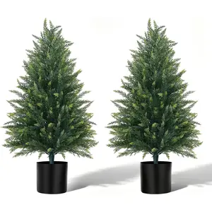 3FT Artificial Topiary Cedar Trees, 2Pack Realistic Faux Cypress  with Pot,  Bushes Pine Tree for Outdoor Front Porch Garden Indoor Christmas  Decor