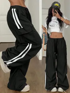 Women's Sport Pants, Casual Athletic Pants, Elastic Drawstring Waist, Loose Fit, Comfortable Casual Long Pants, Ideal for Daily Wear and Sports, Street Style, Classic Sweatpant, Striped Trim Sweatpants, Adjustable Drawstring Sweatpants