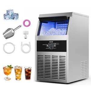 VEVOR Commercial Ice Maker Machine, 130 lbs/24h with 30 lbs Storage Capacity, Built-in/Freestanding/Under Counter, Stainless Steel Ice Maker with LED Display & Self-Cleaning, for Home Bar Restaurant